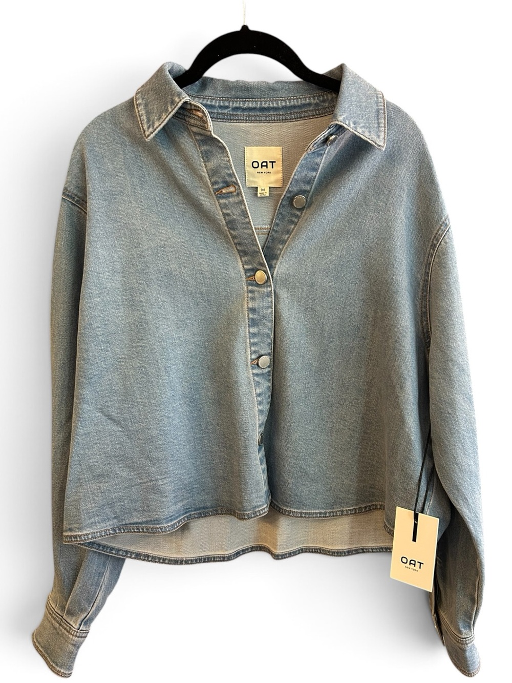 Oat New York NWT Boxy Cropped  Light Denim Button-Front Shirt Jacket M